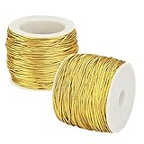 SNAGAROG 2 Rotoli Cordoncini Elastici Metallici Scintillante Filo Dorato per Decorazioni Larghezza 1 mm Cordoncino Color Oro Spago Dorato 25m per Confezioni Regalo Decorazioni Produzione Perline