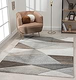 the carpet Monde - Tappeto moderno per soggiorno a pelo corto, effetto bassorilievo, taglio contornato, con motivo a onde, 120 x 170 cm, colore: grigio/beige