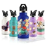 KollyKolla Borraccia Termica Bambini 350ml, Stampa 3D Borraccia Termica Piccola, Borracce Termiche con Cannuccia, Bottiglia Acqua Senza BPA, Borracce per Bambina, Scuola, Sport, Campeggio, Ciclismo