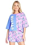 Disney Stitch Pigiama Donna Estivo Corto Pigiami Due Pezzi con Spalline e Pantaloncini Cotone Misto S-XL Minnie Mary Poppins Carica dei 101 Dumbo IH Oh (Blu/Viola Stitch, L)