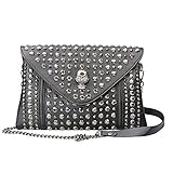 Chikencall® Pochette e Clutch Busta frizione Borse a spalla punk teschio vintage gotico Borsa in pelle con borchie Borsa a tracolla con cinturino a catena Nero