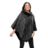 Glamexx24 Poncho da donna elegante mantello invernale con scollo rotondo, mantello spesso in calda pelliccia lavorata a maglia, Nero , Taglia unica