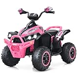 COSTWAY 12V Quad Elettrico per Bambini, Auto Elettrica Cavalcabile con Luci LED Musica e Pedale, 2,2-4,3 km/h, Quad Regalo per Bambini 3-8 Anni (Rosa)