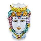 SICILIA BEDDA CAPACI Testa di moro in ceramica Caltagirone h 13/14 cm ca. (1pz) con corona e frutta - Donna