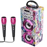 Trendix - Karaoke Per Bambini Party Edition | Microfono Con Cassa Bluetooth, Radio Fm, Usb | Karaoke Bambini 2 Microfoni | Karaoke Bambina Rosa | Microfono Bambini | Karaoke Con Microfono Bambini