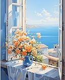 DangHui Finestra Vista Mare Kit di Pittura Digitale Fai da Te per Adulti Principianti Tela Pittura Digitale Decorazione della Parete di casa Regalo Senza Cornice 40 * 50 cm