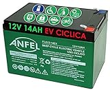 BATTERIA AL PIOMBO RICARICABILE 12V 14AH CICLICA USO CICLICO PER BICI BICICLETTE ELETTRICHE MONOPATTINI QUAD ELETTRICI TRAZIONE ELETTRICA CONNETTORI VITE OCCHIELLO FORCELLA DEEP CYCLE 6-DZM-14 6DZM14