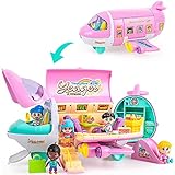 BAKAJI Set da Gioco con Aeroplano e Bambole, Playset Scenario Aereo da Sogno Rosa con Accessori 4 Personaggi, Gioco Giocattolo per Bambini, Gioco di Simulazione Bellissima Idea Regalo