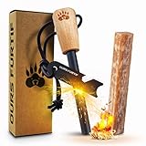 Pietra Focaia Sopravvivenza - Acciarino per Fuoco XL 10mm - Accendere Oltre 15.000 Fuochi - Accendifuoco Ecologico Incluso - Accessori Campeggio, Bushcraft Accessori, Outdoor Survival (Legno di pino)