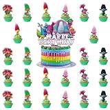 Trolls Cake Topper, 25 Pezzi Troll Elfo Decorazioni di Compleanno, Trolls Tema Feste Magia Elfo Birthday Cupcake Toppers, Bambini Compleanno Feste Torta Decorazione per Ragazzi, Ragazze