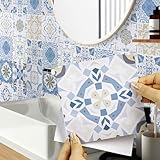 Hode Adesivi per Piastrelle Bagno e Cucina, Piastrelle Adesive Cucina e Bagno 24 Pezzi 15x15 cm Mosaico Blu, Mattonelle Adesive Bagno e Cucina Decorazione Murale in PVC Impermeabile