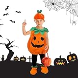 LUBOXIN Costume da Zucca di Halloween per Bambini, Costume Zucca Neonato, Vestito Halloween Bambino con Sacchetto di Caramelle di Zucca per la Festa Cosplay di Halloween e Carnevale(90)