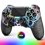 AceGamer OLED Wireless Controller per PS4, Black Crack Custom Design con luce RGB, batteria da 1000 mAh, presa audio da 3,5 mm e funzione Turbo, compatibile con PS4/Slim/Pro e PC Windows