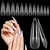 Decinee Unghie Finte, 240 Pezzi Copertura Completa Lungo Stiletto Gelly Consigli Tip in Gel, 12 Taglie False Chiari Consigli per Unghie Acriliche, Tip Unghie per Salone di Manicure Professionale