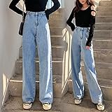 Women s Jeans Street High Waist Pants Light Color Cotton Korean Fashion Loose Jeans Metal Buckle Wide Leg Y2K Female Jeans,Azzurro,XS