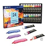 Set di Pittura Acrilica 24 Tubi 12ml Atossici Colori Acrilici per Dipingere per Carta Tela Legno Ceramica Modello Artisti Principianti Bambini,Ricchi di Pigmenti