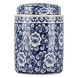 Vaso di fiori in ceramica con coperchio in ceramica e stile antico tradizionale cinese in porcellana blu e bianca con coperchio, stile Ming Cina, design cinese-cinese