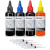 Aomya Kit di ricarica 4 x 100 ml compatibile per Canon PGI-545 PGI-540 PGI-550 CLI-551 PGI-570 CLI-571 PGI-580 PGI-525 PGI-520 CLI-521 cartuccia d inchiostro ricaricabile con 4 siringhe, BK+CMY