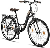 Licorne Bicicletta olandese Stella Bike, city bike da 24,26 e 28 pollici, adatta sia a uomini che a donne, con cambio a 21 marce, Bambina, Nero, 26