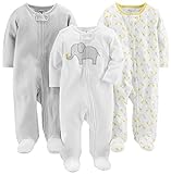 Simple Joys by Carter s 3-Pack Neutral Sleep And Play Dormienti per Neonati e Bambini, Bianco Elefante/Grigio Chiaro Mini Righe/Giraffe, 6-9 Mesi (Pacco da 3) Unisex-Bimbi