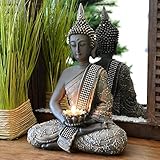 INtrenDU - Statuetta di Buddha cinese, 31 cm, con portacandela, decorazione zen per interni Feng Shui