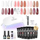 ROSALIND Gel Unghie Ricostruzione Kit Completo, 8 Colore 10ml Poligel Set con Base & Top Coat, Lampada UV e Strumenti per unghie, per Fai Da Te a Casa, Professionale Salone, Kit Unghie Gel Nail Art