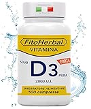 Vitamina D 60000 UI/mese ALTO DOSAGGIO 500 Compresse | Integratore Vitamina d3 2000 UI Supporto per Ossa Denti Muscoli, Integratori Sistema Immunitario Formato Famiglia, Made in Italy