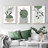 Martin Kench Set di 3 poster di alta qualità, astratto verde foglie, poster artistici con stampa moderna, decorazione da parete per soggiorno, camera da letto, senza cornice