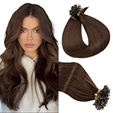 Elailite Extension Cheratina Capelli Veri 100 Ciocche 35cm 50g - 100% Remy Human Hair Indiani Naturali senza Clip #4 Marrone Cioccolato