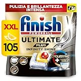 Finish Ultimate PLUS Infinity Shine Pastiglie Lavastoviglie al Limone, 105 Capsule con Scudo Protettivo contro lo Sporco e i Residui Incrostati