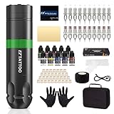 EZ Kit per Tatuaggi - Kit Macchina per Tatuaggi Completo di Penna Rotante per Tatuaggi, Alimentazione a Batteria 1500mAh, 20Pz Aghi per Tatuaggio Assortiti per Gli Artisti del Tatuaggio (Verde)