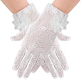 Yolev Guanti da Donna in Pizzo Lace Gloves Floreale Guanti Corti Eleganti Elastico Protezione Solare Estiva Protezione UV Guanti da Guida con Touch Screen per Cene D opera di Nozze Halloween