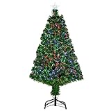 HOMCOM Albero di Natale a Fibre Ottiche 120cm Albero di Natale Artificiale con 16 Luci LED di 3 Colori e Rami in PVC