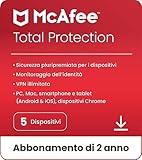 McAfee Total Protection 2024, 5 dispositivi |Abbonamento di 2 anni | Antivirus, Internet Security e dispositivi mobili , VPN, gestore password | PC/Mac/iOS/Android | Codice di attivazione via e-mail