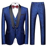 KUDORO Abito da Uomo 3 Pezzi Paisley Slim Fit Abiti da Sposa Abito Elegante Cerimonia Abito da Smoking Blazer Gilet Pantaloni(Blu,XXL)