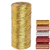 Cordoncino oro Filo Dorato per Decorazioni Spago oro 1 Rotoli 100m Tinsel Corda Per Fai-Da-Te Bracciali Artigianato Confezioni Regalo o Ornamenti per Alberi di Natale (Oro)