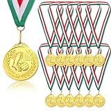 GEBETTER 12pz Medaglie Premiazioni Calcio, Medaglie Bambini Metallo, Winner Medaglia d’Oro Premi Adulti per Giornata Sport Giochi Feste Calcio Compleanno, con Nastro Bandiera Italiana