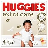 Huggies Pannolini Extra Care, Taglia 4 (7-18Kg), Confezione da 33 Pannolini
