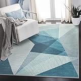 ASIinnsy Tappeto Salotto Moderno Geometrico Astratto Tappeto Soggiorno Pelo Corto Blu Morbido Antiscivolo Tappeti Salotto Grandi Camera da Letto Grigio Home Decor (120 x 160 cm, Grigio Blu)