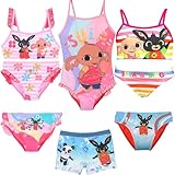 Bing - Bambina Bambino - Costume da Bagno Bikini Interno Slip Boxer Mare Piscina - Prodotto Originale con Licenza Ufficiale [1802 Rosa Intero - 4 Anni]