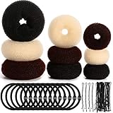 9 Pezzi Ciambella Bun Maker Creatore di Chignon Set di Bun Maker Chignon Stile Anello con 12 Pezzi Fasce Elastiche per Capelli e 32 Pezzi Forcine (Nero, Marrone, Beige)