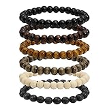 MILAKOO Bracciale Mala da Uomo Elastico con Perline di Legno Tibetano e Buddista per la Meditazione e la Preghiera 6/8 mm Legno