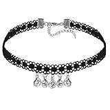 Daesar Donna Acciaio Inox Five R Zirconi Pendente Pizzo Nero Argento Collane Girocollo Danna, 33.5+8CM