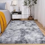 Calore Tappeto Salotto, Peloso Tappeti Moderni Soggiorno, Moderno Tappeto Camera da Letto, Shaggy Tappeti Morbido e Soffice per la Camera (grigio bianco, 80 x 120 cm)