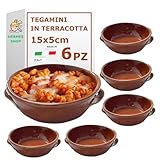 HERMES SHOP - Set 6 Terrine in Terracotta per Zuppe e Piatti Tradizionali - Diametro 15cm - Altezza 5cm - Made in Italy - Tegamini adatti al Forno per Gnocchi, Fusilli, Parmigiana e Zuppe.