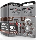 80 Batterie Per Apparecchi Acustici Rayovac Extra Misura 312. - 10 Blister da 8 Pile