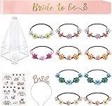 Lecone Addio al Celibato e Nubilato Decorazione 14 Pezzi Gadget Sposa di Essere Bride to be Satin Sash Giarrettiera Sposa Cerchietto Tiara e Velo Sposa Matrimonio, Tatuaggi, Spilla Rosette