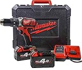 Milwaukee 4933443520 Trapano A Percussione M 18 Bpd-402C 18 V, 4,0 Ah Al Litio, 2 Livelli Di Velocità, 60 Nm, Rosso