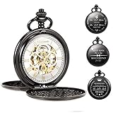 TREEWETO Orologio da tasca unisex personalizzabile con incisione orologio da tasca con catena analogica a carica manuale doppia cerniera antica incisa romana, quadrante bianco