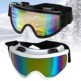 BDSHUNBF 2 Pcs Maschera da Sci, Occhiali da Sci per Uomo Donna Teenager, Maschere Sci Anti Nebbia Maschera Sci, Antivento Occhiali da Neve, Adatto a Snowboard,Motocross e Altri Sport Invernali